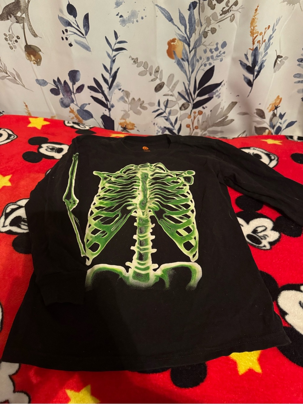 Kids Glow Skeleton Long Sleeve Shirt - Black Green Size 6 7 C5